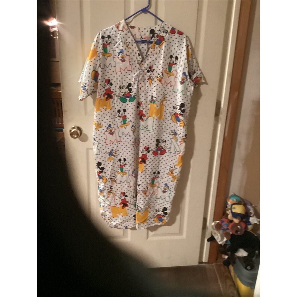 Vintage Club Mickey Mouse Nightgown Pajamas Womens S/M Disney RARE AOP White